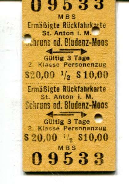 MBS Fahrkarte St. Anton – Bludenz oder Schrunz