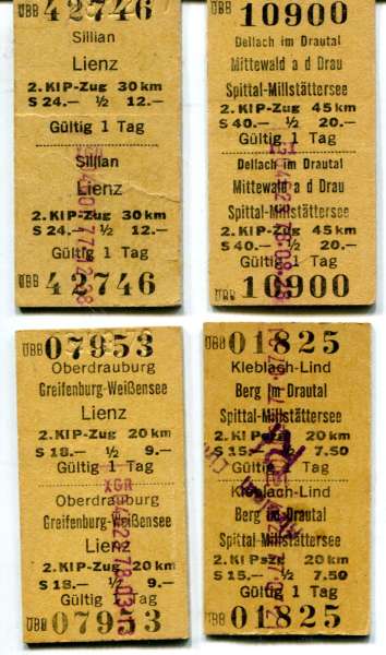 4 ÖBB Fahrkarten Lienz Drautal Berg Dellach Sillian