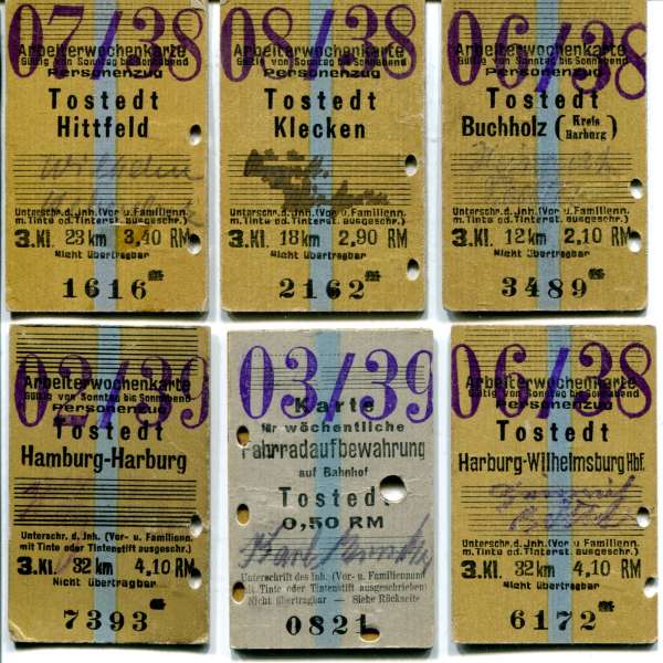 6 Wochenkarten Tostedt – Hamburg – Buchholz – Hittfeld – Klecken und Fahrradaufbewahrung