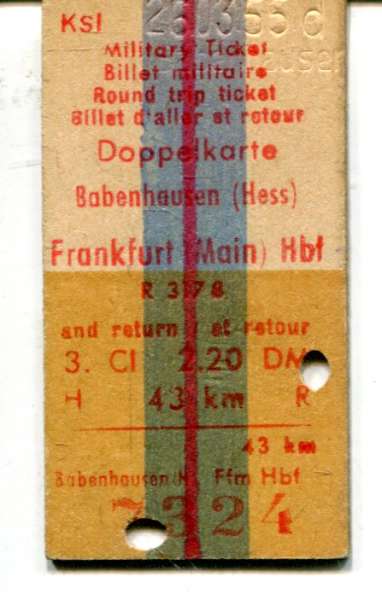 Militär Rückfahrkarte Babenhausen – Frankfurt (Main) 3 Klasse