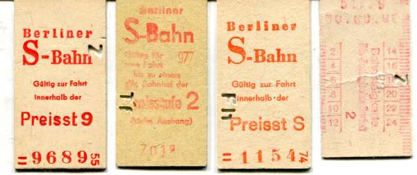 4 Fahrkarten / Bahnsteigkarte S-Bahn Berlin Rotdruck