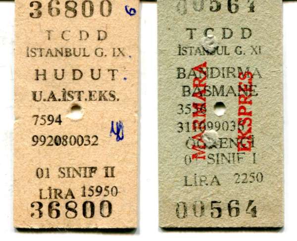 2 Fahrkarten TCDD Türkei Istanbul