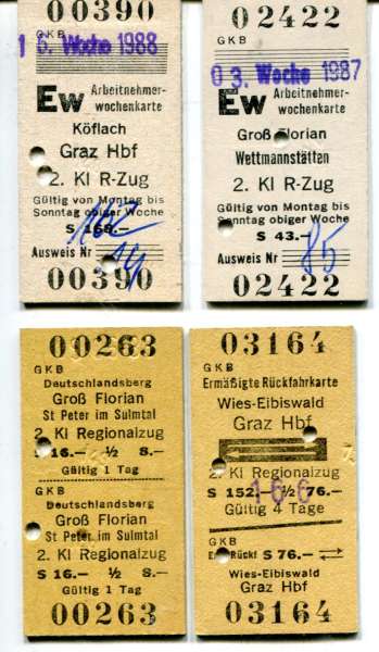 4 Fahrkarten Graz – Köflacher Bahn