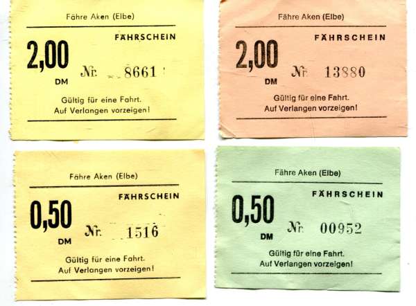 4 Fahrscheine Fähre Aken Elbe