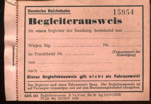 1 Block Deutsche Reichsbahn Begleiterausweis mit 46 Scheinen