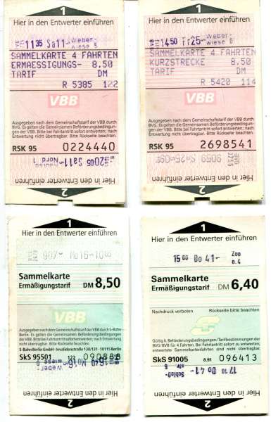 4 Sammelkarten BVG Berlin