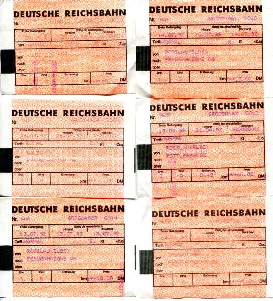 6 DR Computerfahrscheine rosa