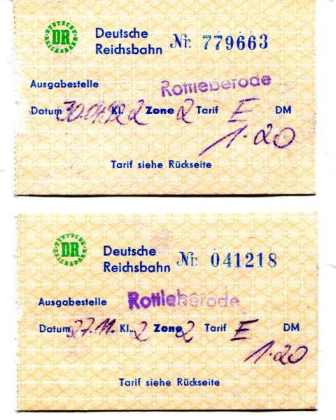 2 DR Fahrscheine Rottleberode