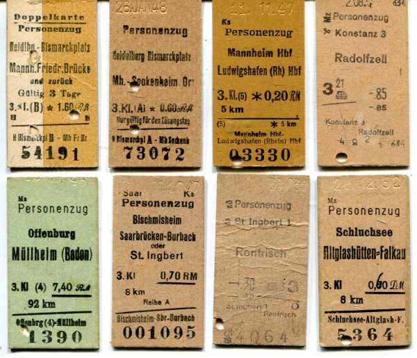 8 Fahrkarten 3. Klasse in RM