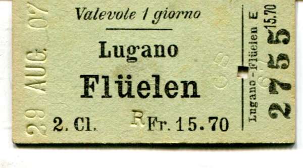Fahrkarte Lugano – Flüelen 2. Cl 1907