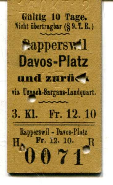 Fahrkarte Rapperswil – Davos-Platz 3. Kl 1912
