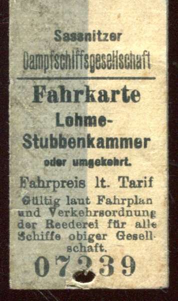 Fahrkarte Sassnitzer Dampfschiffsgesellschaft Lohme – Stubbenkammer