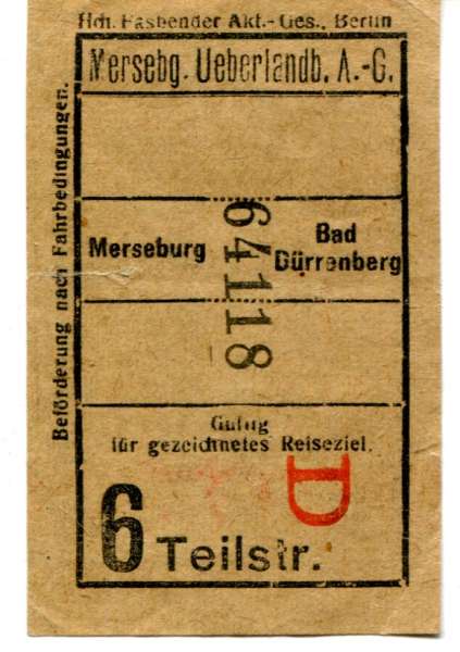 Fahrschein Überlandbahn Merseburg – Bad Dürrenberg