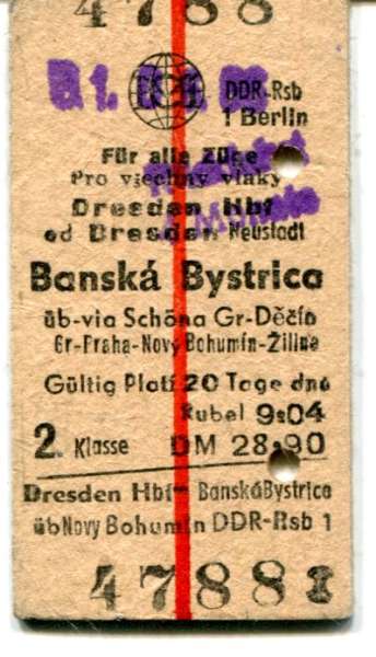 Fahrkarte Dresden – Banska Bystrica 1986