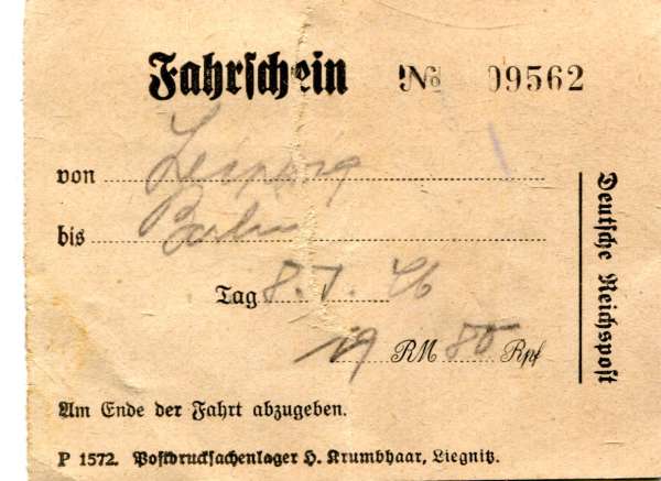 Fahrschein Deutsche Reichspost Leipzig – Berlin 1946