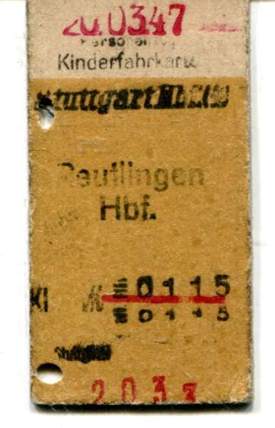 Kinderfahrkarte Stuttgart – Reutlingen 1947
