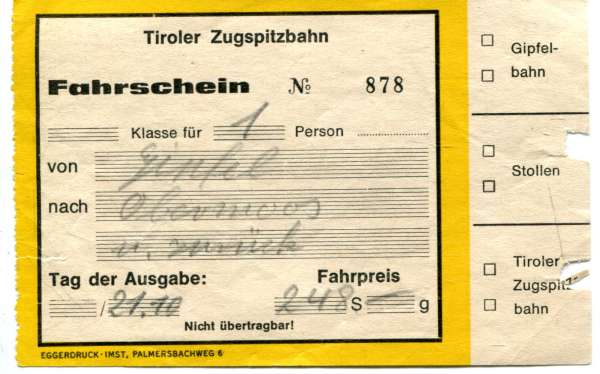Fahrschein Tiroler Zugspitzbahn