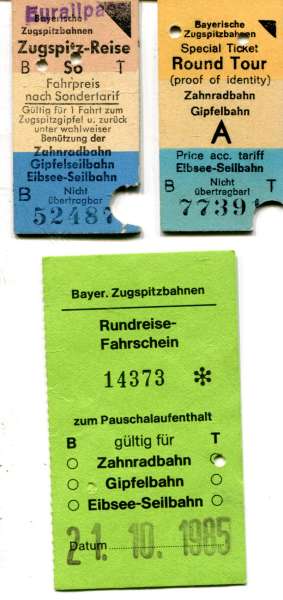 3 Fahrkarten Bayerische Zugspitzbahn