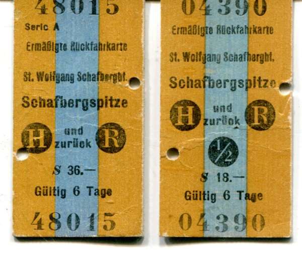 2 Fahrkarten Schafbergbahn 1963