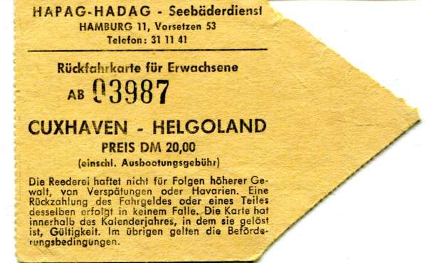 Fahrschein Cuxhaven – Helgoland HAPAG HADAG