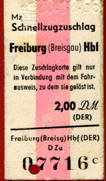 Schnellzugzuschlag Freiburg HBF 1956
