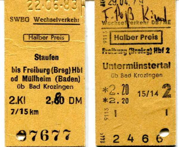 2 Fahrkarten Staufen Untermünstertal