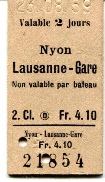 Fahrkarte Nyon – Lausanne-Gare 1959