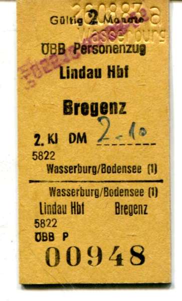 Fahrkarte ÖBB Personenzug Lindau Hbf – Bregenz
