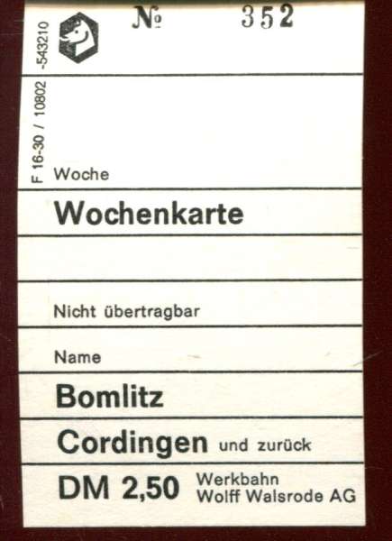 Wochenkarte werkbahn Wolf Walsrode Bomlitz – Cordingen