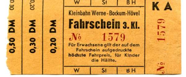 Fahrschein Kleinbahn Werne – Bockum-Hövel