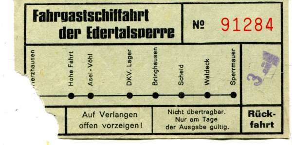 Fahrschein Fahrgastschiffahrt Edertalsperre