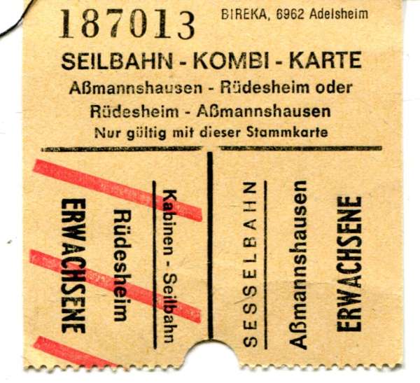 Fahrschein Kombikarte Aßmannshause Rüdesheim Seilbahn
