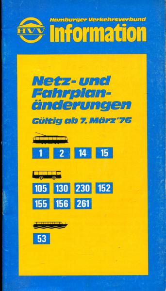 HVV Netz- und Fahrplanänderungen ab 7.März 1976