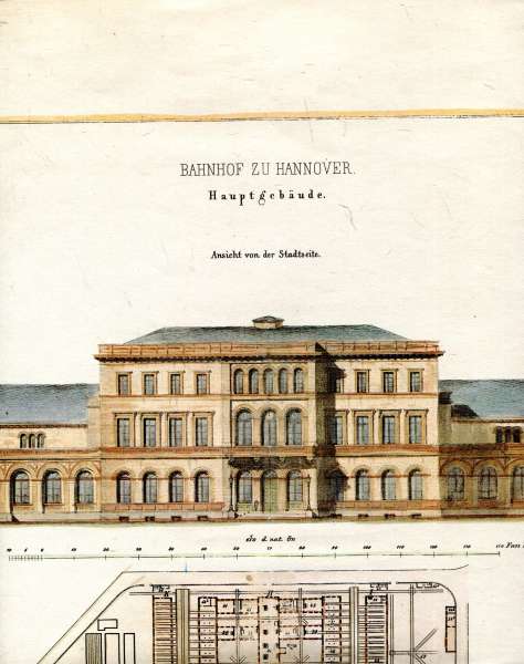 Zeichnung Hauptbahnhof Hannover 1851 Reprint