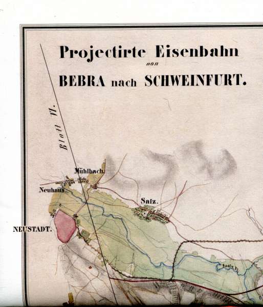 Karte Projektierte Eisenbahn von Bebra nach Schweinfurt (Neustadt - Reiterswiesen) Reprint