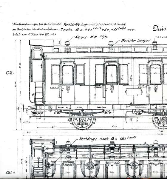 Musterzeichnung eines preußischen Abteilwagens Reprint