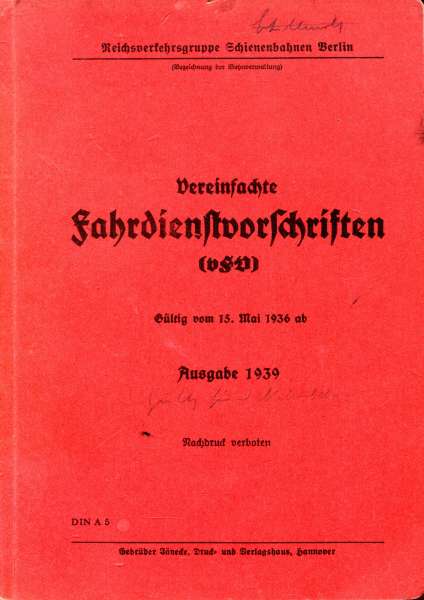 Vereinfachte Fahrdienstvorschriften Ausgabe 1939