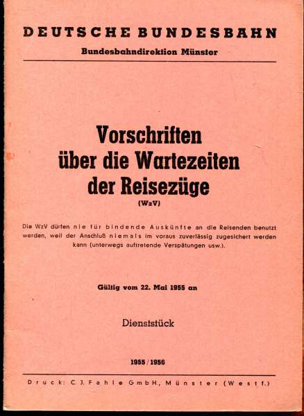 Vorschriften über die Wartezeiten der Reisezüge BD Münster 1955 / 1956