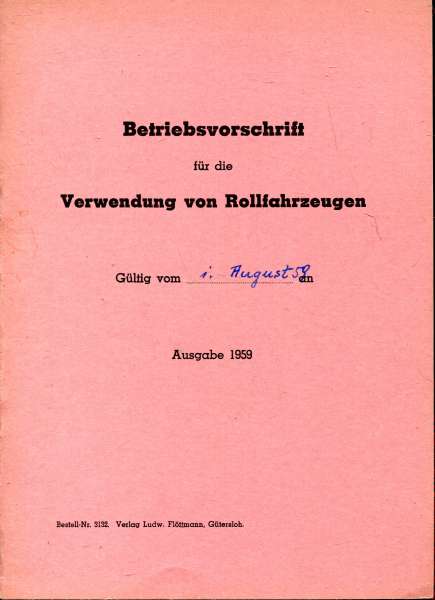 Betriebsvorschrift für die Verwendung von Rollfahrzeugen 1959