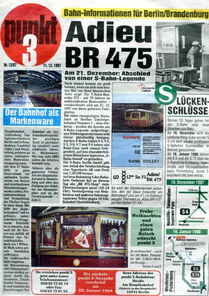 Punkt 3 Heft 12 / 1997 u.a. Abschied BR 475 S-Bahn Berlin