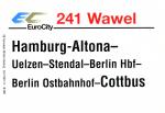 Zuglaufschild EC 241 Wawel Hamburg-Altona – Cottbus