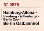Zuglaufschild IC 2579 Hamburg Altona – Berlin Ostbahnhof